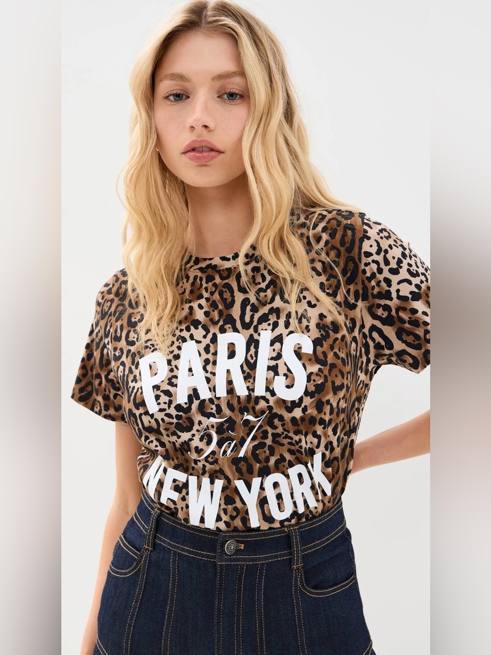 NWOT CINQ À SEPT Leopard Print Paris NY New York Tee Size XS